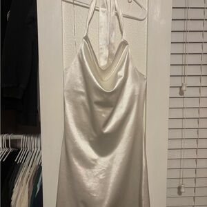Zaful Ivory Satin Halter Mini Dress